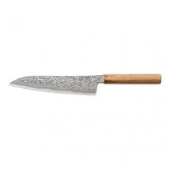 Hinoura Tsukasa FAN OUT Hinoura Tsukasa 21cm Gyuto Black Mushin Damascus Natural Handle