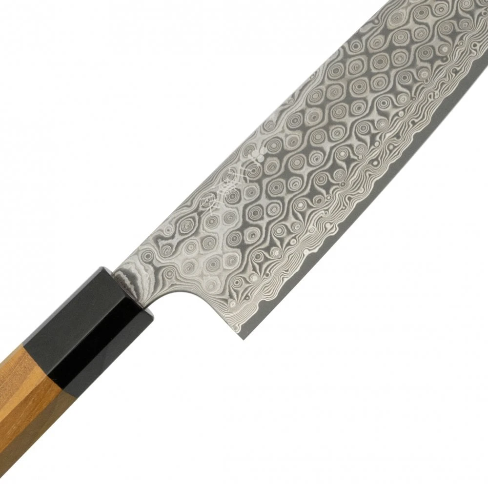 Nigara Hamono SG2 Damascus Petty 150mm Teak Black Buffalo Handle 2 Nigara Hamono SG2 Damascus Petty 150mm Teak Black Buffalo Handle - Image 2