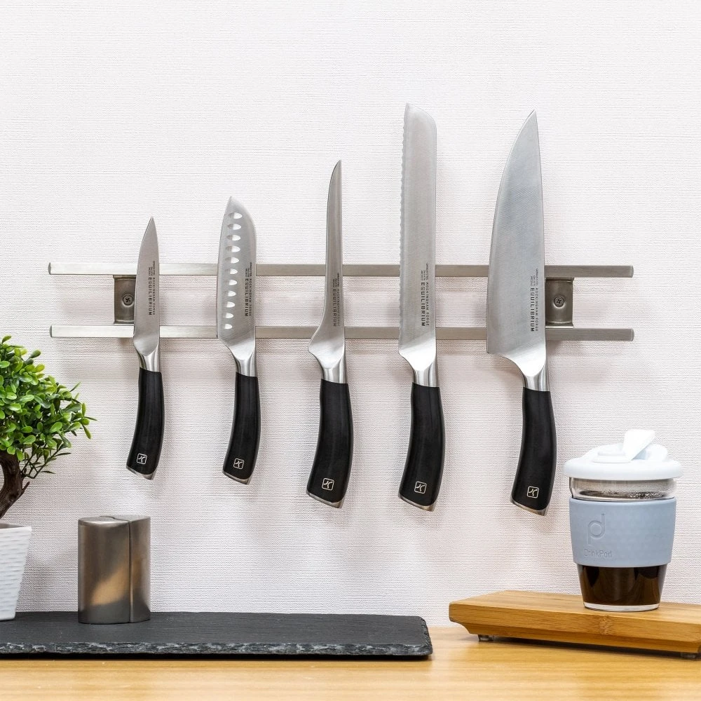 Rockingham Forge 18" Magnetic Stainless Steel Knife Rack With 6 Utensil Hooks And Wall Fixings 2 Rockingham Forge 18" Magnetic Stainless Steel Knife Rack With 6 Utensil Hooks And Wall Fixings - Image 2
